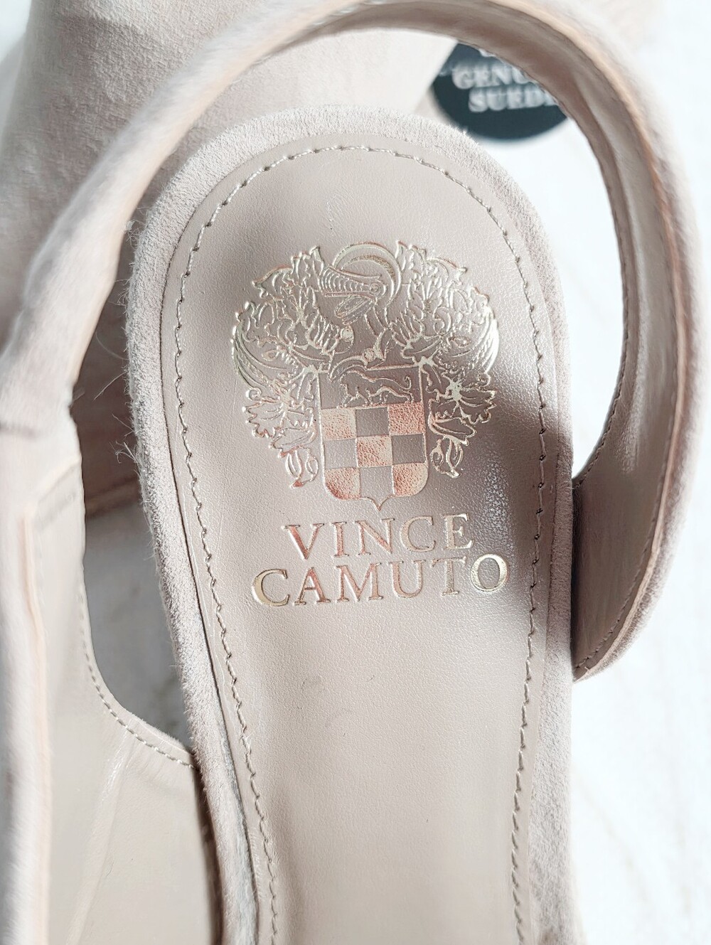 Vince Camuto Suede Leather Espadrille Wedges Heels Beige Frezma Peep Toe 8.5 NWT - Picture 11 of 13